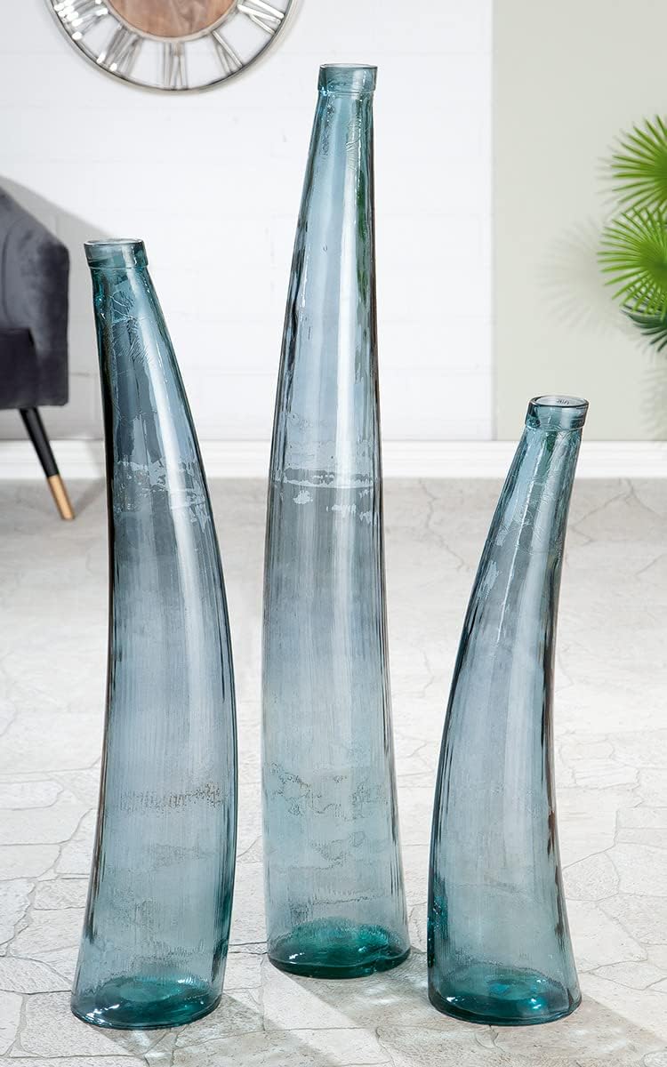 GILDE Vase Corno Petrol aus recyceltem Glas Europäische Herstellung H: 80 cm Ø 20 cm 39197 Höhe 80 c