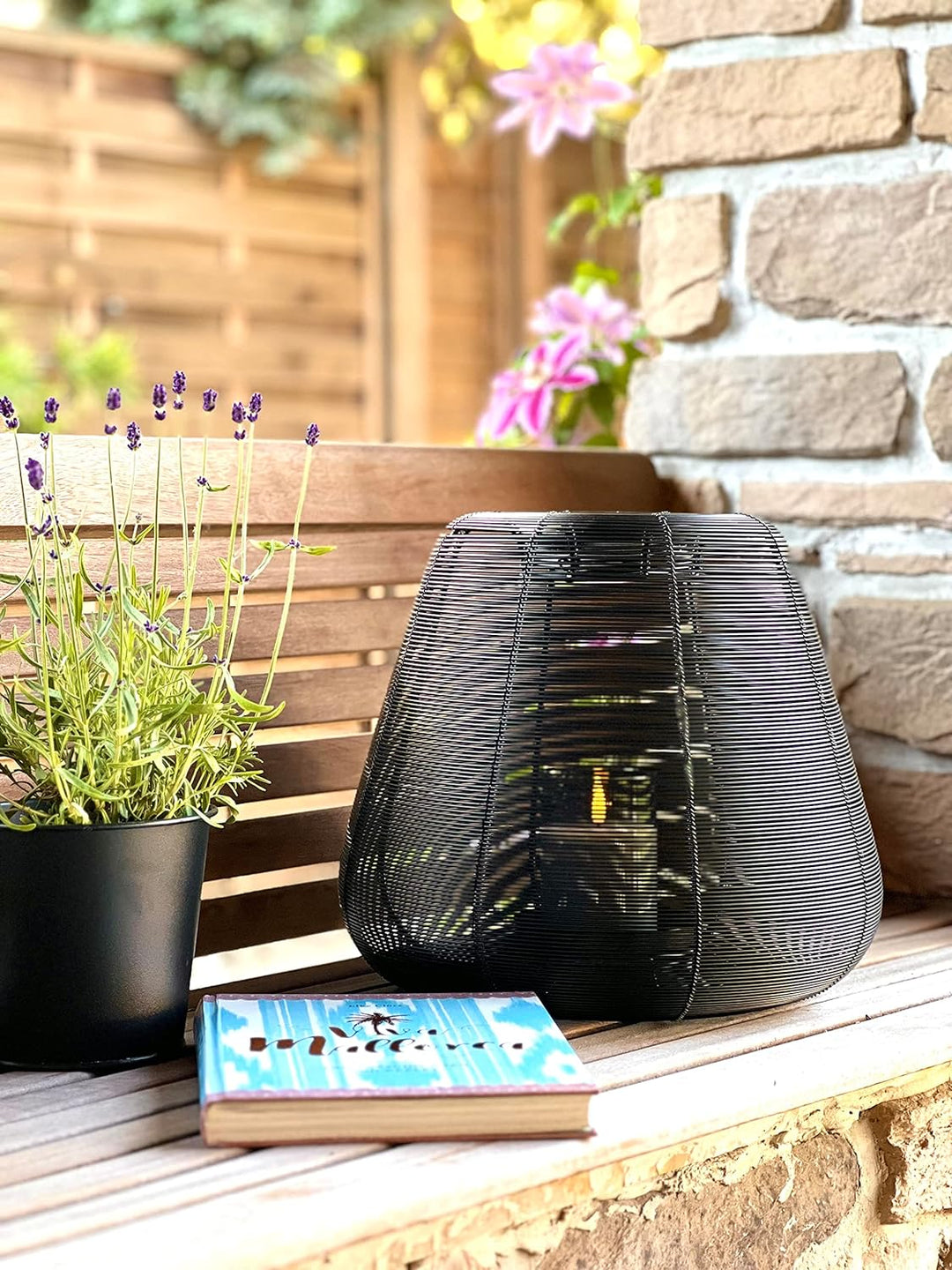 Brandsseller Windlicht Ø33 x H31 cm Metall Draht Gitter Design Schwarz Kerzenständer Laterne Indoor-