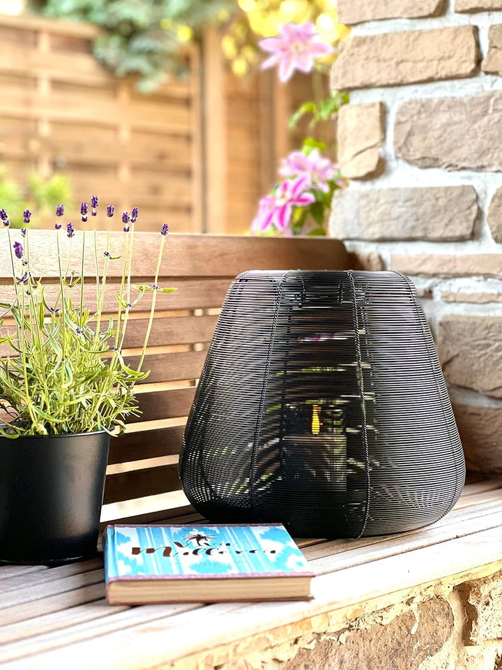 Brandsseller Windlicht Ø33 x H31 cm Metall Draht Gitter Design Schwarz Kerzenständer Laterne Indoor-