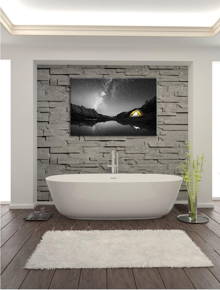 Pixxprint Zelten unter tausenden Sternen als Leinwandbild/Grösse: 100x70 cm/Wandbild/Kunstdruck/fert