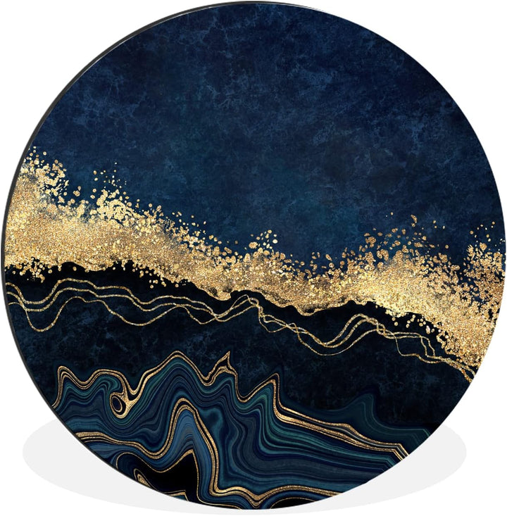 MuchoWow Wandbild Rund Wanddeko Deko Wohnzimmer Bilder 90x90 cm Marmor - Textur - Gold - Illustratio