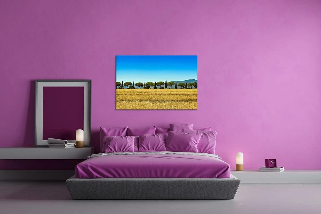 deyoli Toskana Landschaft mit Zypressen und Pinien im Format: 100x70 als Leinwandbild, Motiv fertig