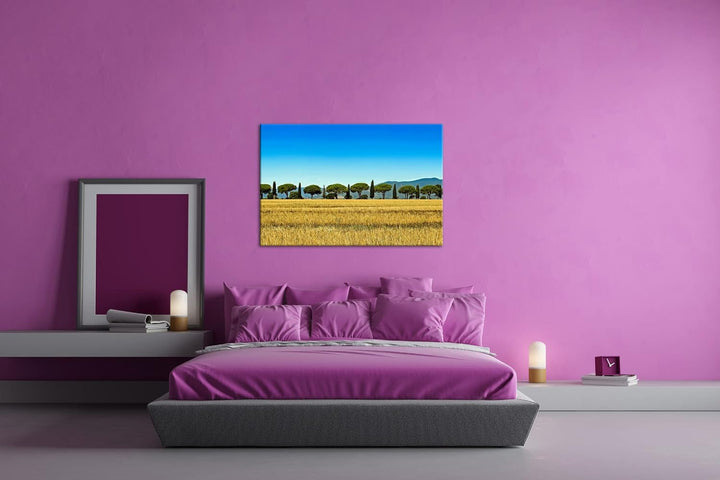 deyoli Toskana Landschaft mit Zypressen und Pinien im Format: 100x70 als Leinwandbild, Motiv fertig