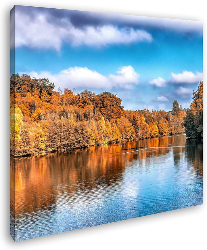 deyoli Stiller See Format: 70x70 als Leinwand, Motiv fertig gerahmt auf Echtholzrahmen, Hochwertiger