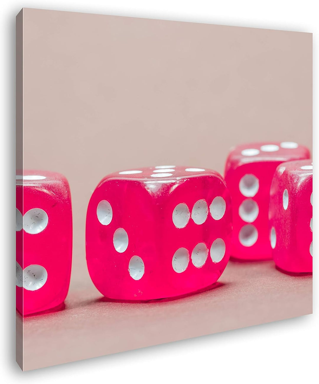 deyoli quadratische Pinke Spielwürfel im Format: 60x60 als Leinwandbild, Motiv fertig gerahmt auf Ec