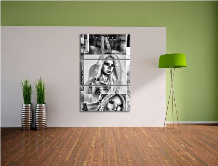 Pixxprint Zeichnungen von Frauen als Leinwandbild/Grösse: 3 Teilig (120x80) cm/Wandbild/Kunstdruck/f