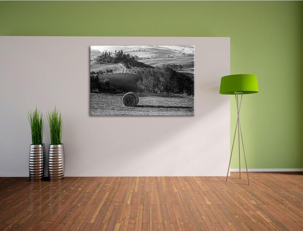 Heuballen in der Toskana Landschaft schwarz/weiss Format: 100x70 auf Leinwand, XXL riesige Bilder fe