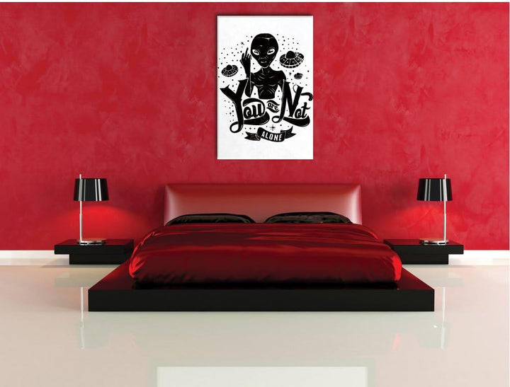 Pixxprint You Are not Alone White Bild auf Leinwand, XXL riesige Bilder fertig gerahmt mit Keilrahme
