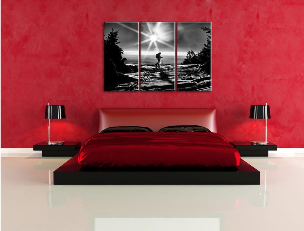 Pixxprint Wintersport Sonnenuntergang Ski als Leinwandbild/Grösse: 3 Teilig (120x80 cm) cm/Wandbild/