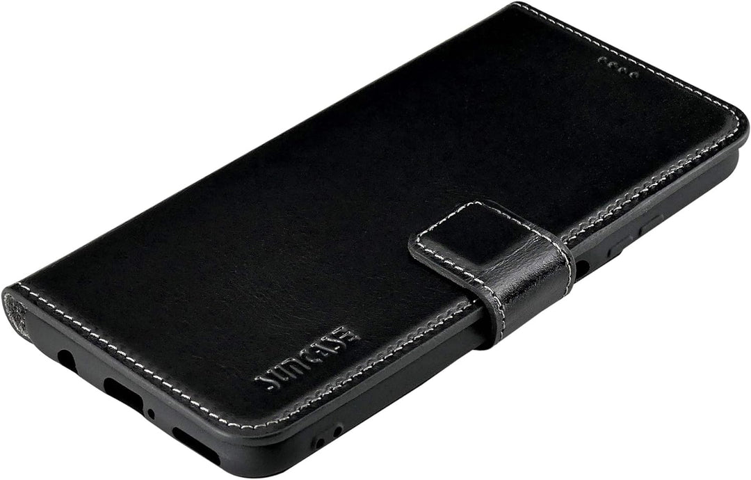 Suncase Book-Style Hülle kompatibel mit Samsung Galaxy A12 Leder Tasche (Slim-Fit) Lederhülle Handyt