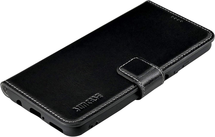 Suncase Book-Style Hülle kompatibel mit Samsung Galaxy A12 Leder Tasche (Slim-Fit) Lederhülle Handyt