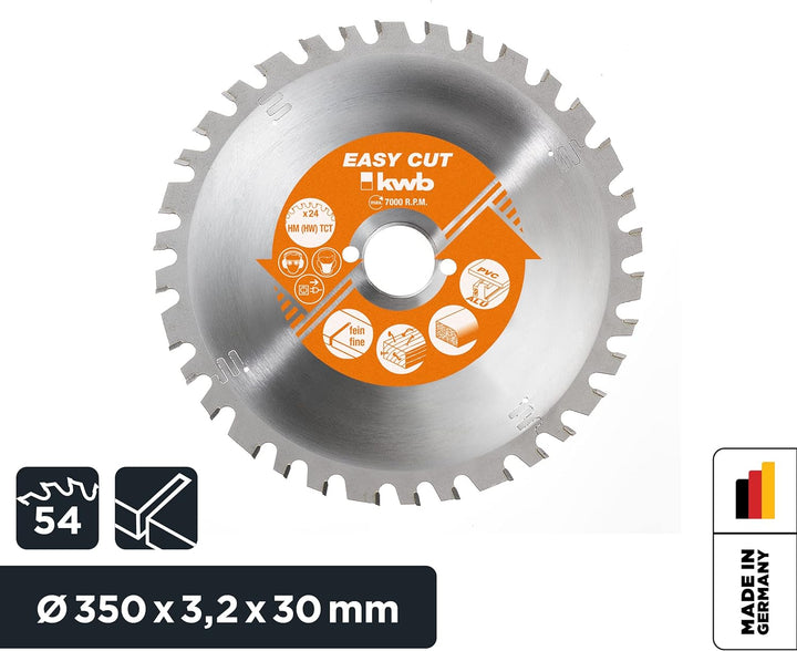 kwb Kreissägeblatt 350 x 30 mm, Made in Germany, Nagelfest, für Holz mit Metallresten, Universal Säg
