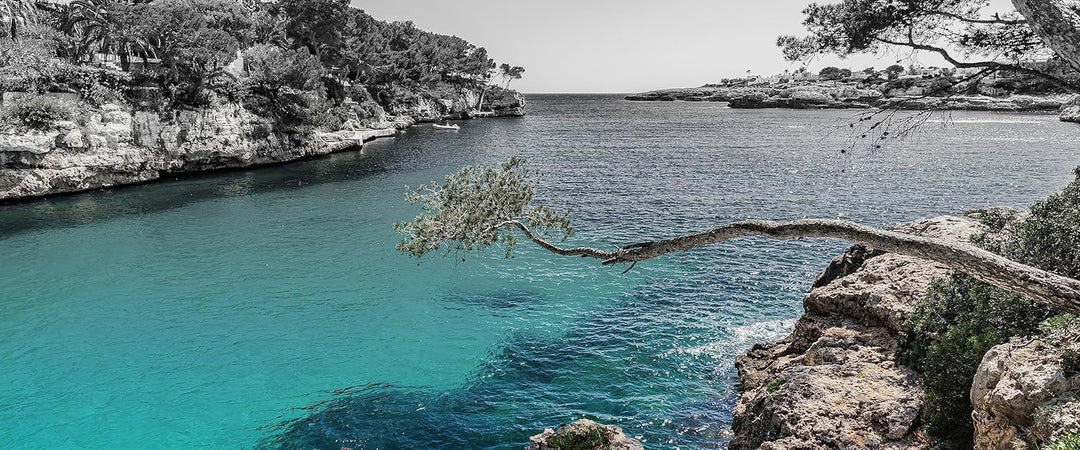 Glasbild Panorama | Wandbild aus Echtglas | Mallorca Bay Cove | 100x40 cm | inkl. Aufhängung und Abs