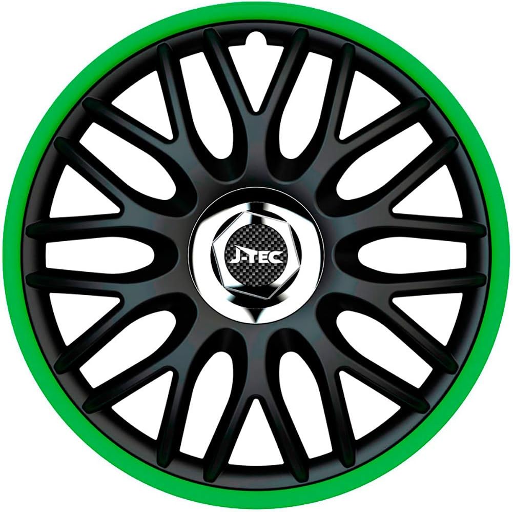 Satz J-Tec Radzierblenden Orden R 14-Zoll Schwarz/Grün + Chrom Ringe 14-inch Schwarz/Grün + Chrom Ri