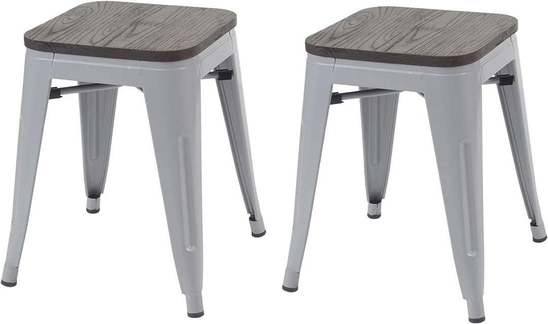 2er-Set Hocker HWC-A73 inkl. Holz-Sitzfläche, Metallhocker Sitzhocker, Metall Industriedesign stapel