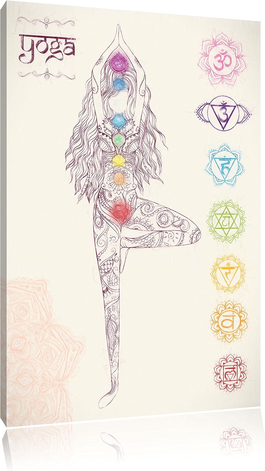 Pixxprint Yogafigur in der Tree Pose Kunst Buntstift Effekt, Format: 100x70 auf Leinwand, riesige Bi