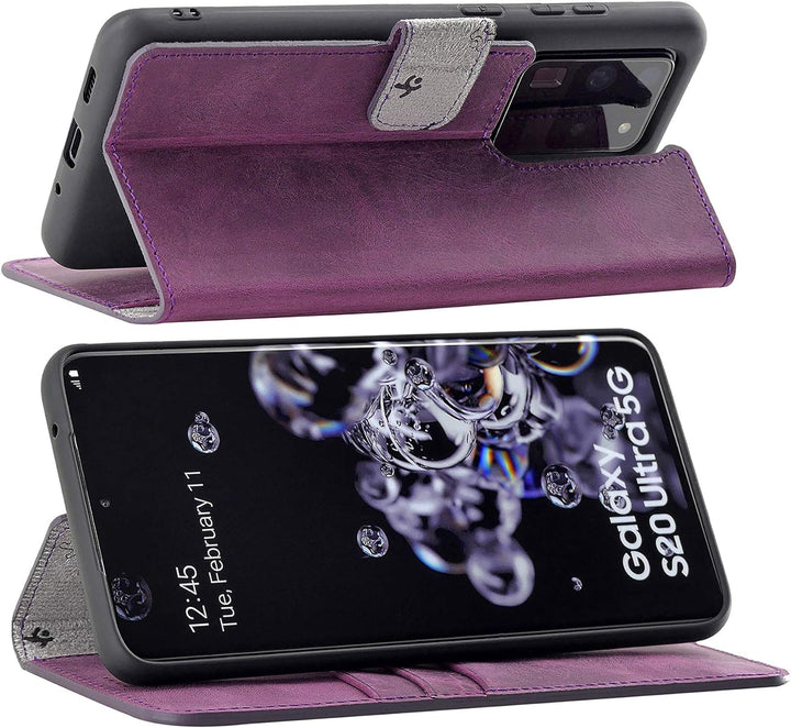 Suncase Book-Style Hülle kompatibel mit Samsung Galaxy S20 Ultra Leder Tasche (Slim-Fit) Lederhülle