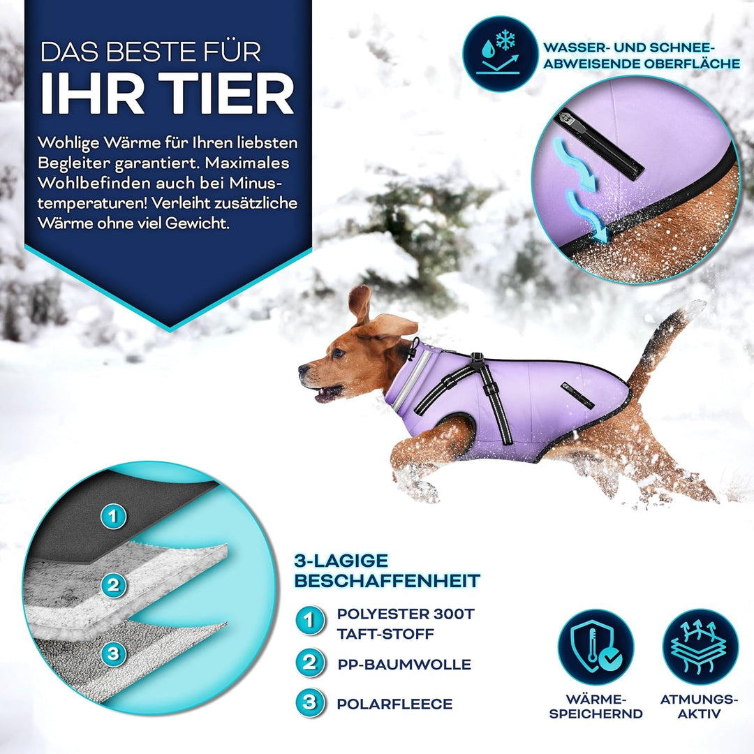 TRESKOยฎ Hundejacke Winter mit Reflektoren inkl. 15 Stรผck Kotbeutel + Spender | Hunderegenmantel wass