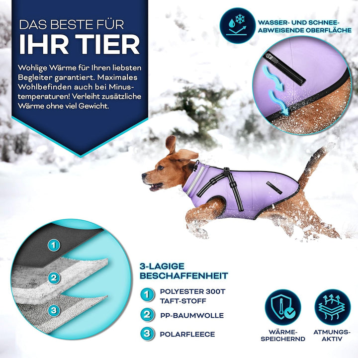 TRESKOยฎ Hundejacke Winter mit Reflektoren inkl. 15 Stรผck Kotbeutel + Spender | Hunderegenmantel wass