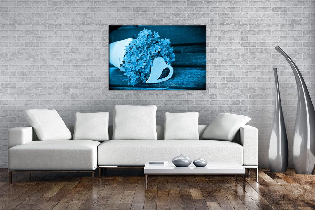 deyoli violetter Blumenstrauss mit einem Herz Format 80x60 Effekt: Monocrome Blau als Leinwandbild,