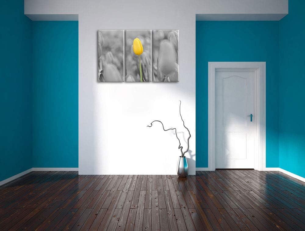 Gelbes Tulpenmeer schwarz/weiss 3-Teiler Leinwandbild 120x80 Bild auf Leinwand, XXL riesige Bilder f