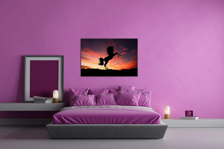 deyoli Silhouette eines Einhorn Format: 80x60 als Leinwandbild, Motiv fertig gerahmt auf Echtholzrah