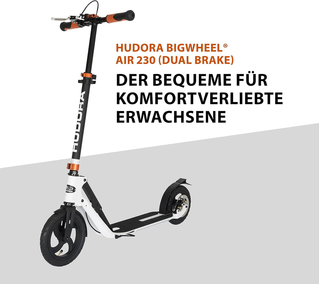 HUDORA BigWheel Air Dual Brake 230 - Scooter mit Handbremse und Luftreifen - Tretroller luftbereift