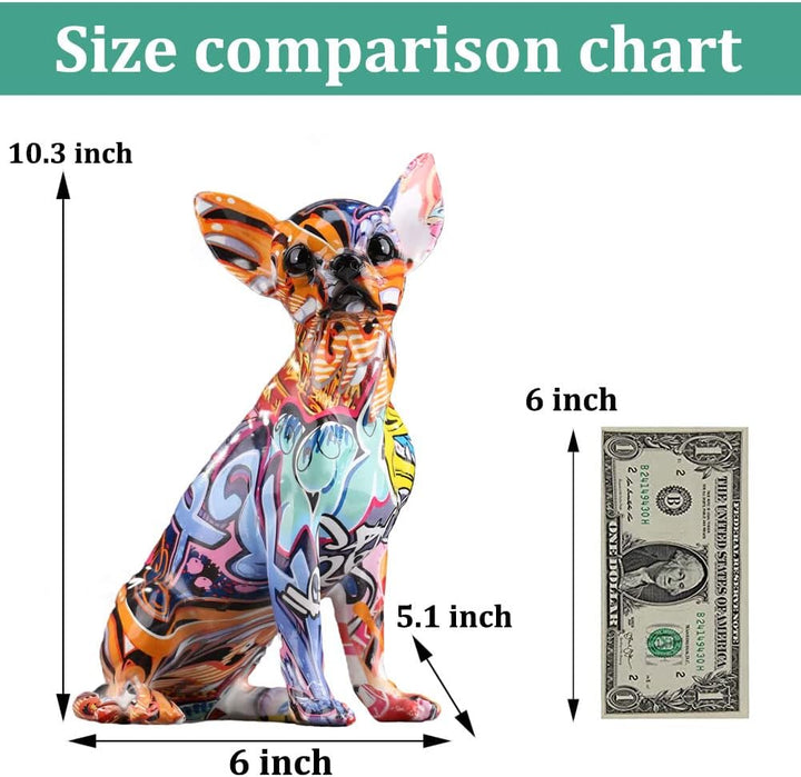 Chihuahua-Hundestatue aus Harz – Heimdekoration, bunte Chihuahua-Hundestatue, bunte Graffiti-Chihuah