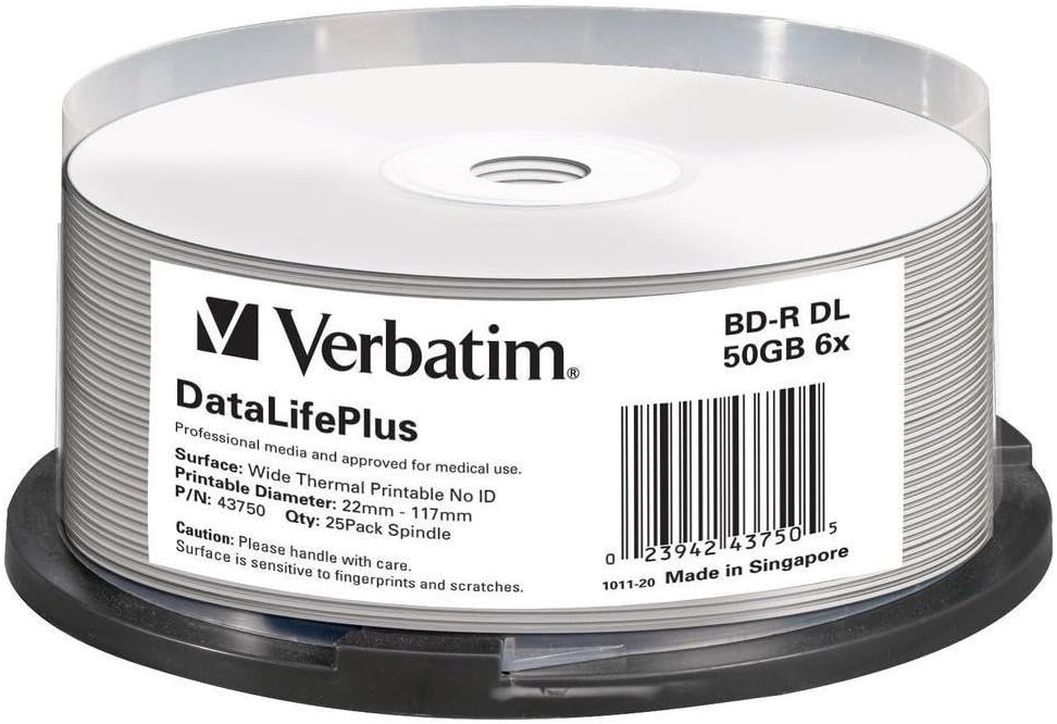 Verbatim BD-R DataLifePlus Blu-ray Rohlinge, 50 GB, Blu-ray-Disc mit 6-facher Schreibgeschwindigkeit