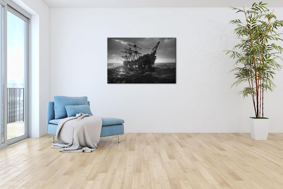 deyoli riesiges Segelschiff bei Nacht Format: 80x60 cm Effekt: Schwarz/Weiss als Leinwandbild, Motiv