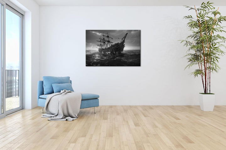 deyoli riesiges Segelschiff bei Nacht Format: 80x60 cm Effekt: Schwarz/Weiss als Leinwandbild, Motiv