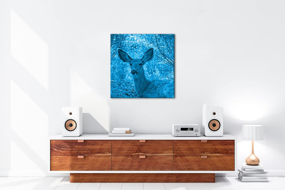 deyoli ruhiges REH im Wald Format: 60x60 Effekt: Monocrome Blau als Leinwandbild, Motiv fertig gerah