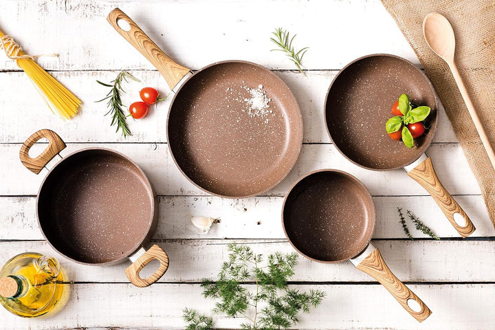 Excelsa Wood & Stone Set 3 Pfannen Aluminium geschmiedet mit Antihaftbeschichtung