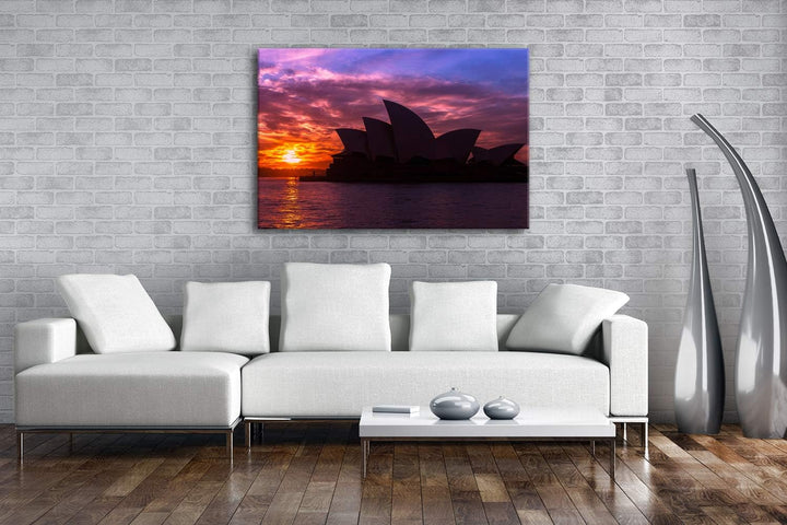 deyoli Silhouette des Opernhauses von Sydney Format: 100x70 als Leinwand, Motiv fertig gerahmt auf E