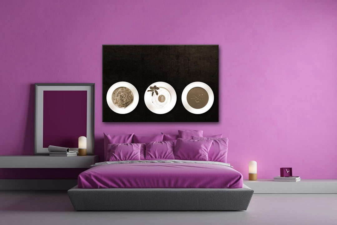 deyoli Teller mit Mahlzeiten Format: 80x60 Effekt: Sepia als Leinwandbild, Motiv fertig gerahmt auf