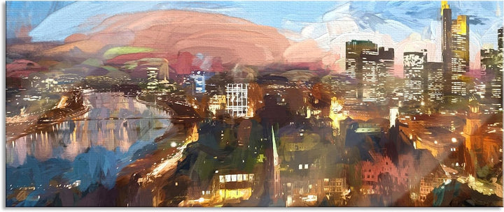 Glasbild Panorama | Wandbild aus Echtglas | Frankfurt am Main Skyline | 100x40 cm | inkl. Aufhängung