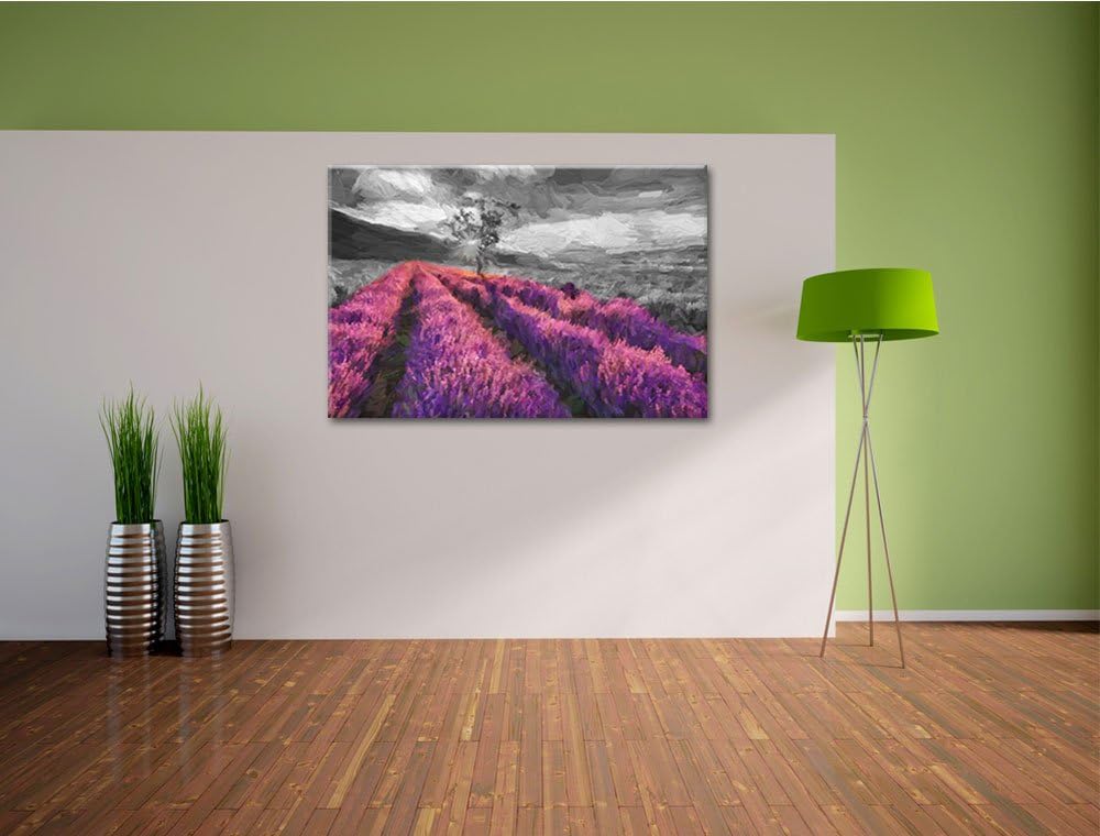 herrliches Lavendelfeld mit einsamen Baum Format: 100x70 auf Leinwand, XXL riesige Bilder fertig ger