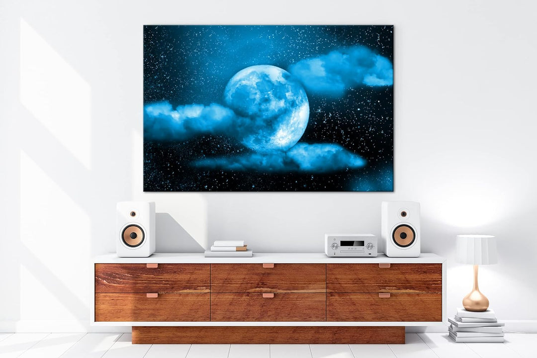 deyoli Mond am bewölkten Nachthimmel Format 80x60 Effekt: Monocrome Blau als Leinwandbild, Motiv fer