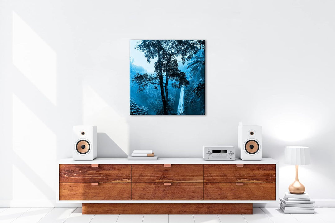 deyoli Wasserfall im tropischem Regenwald Format: 70x70 Effekt: Monocrome Blau als Leinwandbild, Mot