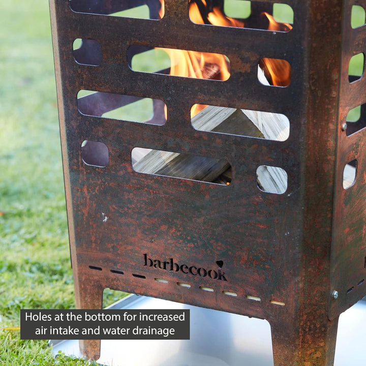Barbecook Jill feuerschale, eckig, gartendeko rostoptik, Cortenstahl, 38 x 38 x 55 cm
