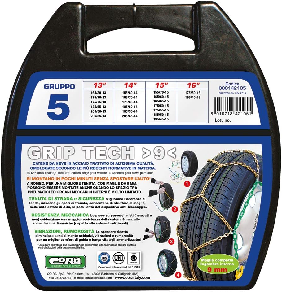 Cora 000142105 Schneeketten für Auto Grip Tech, 9 mm, Gruppe 5, Set von 2 Gruppo 5, Gruppo 5