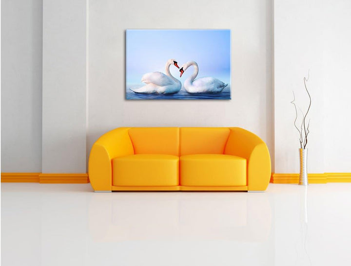 Pixxprint Zwei prächtige Schwäne auf dem Wasser, Format: 100x70 auf Leinwand, 100x70