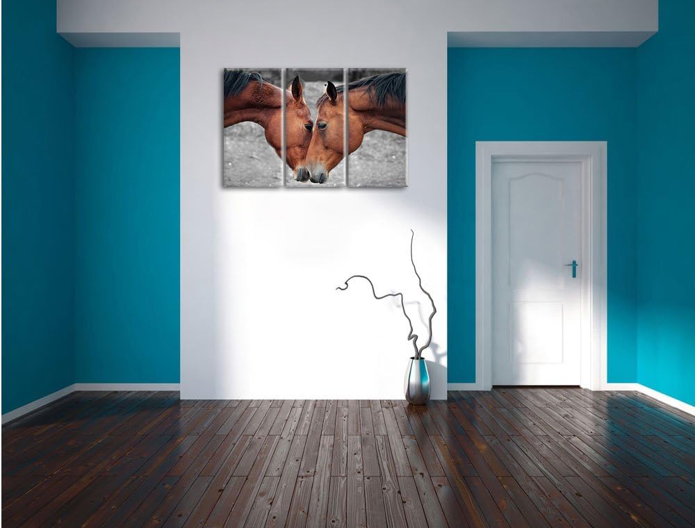 Pixxprint Zwei schmusende Pferde als Leinwandbild/Grösse: 3 Teilig (120x80) cm/Wandbild/Kunstdruck/f