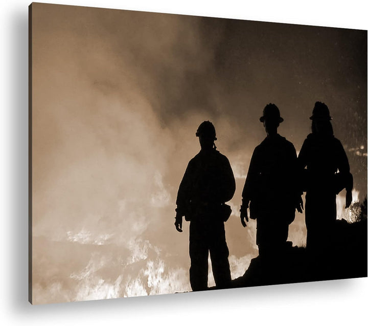 deyoli Lauffeuer Feuerwehr im Einsatz Format: 100x70 Effekt: Sepia als Leinwandbild, Motiv fertig ge