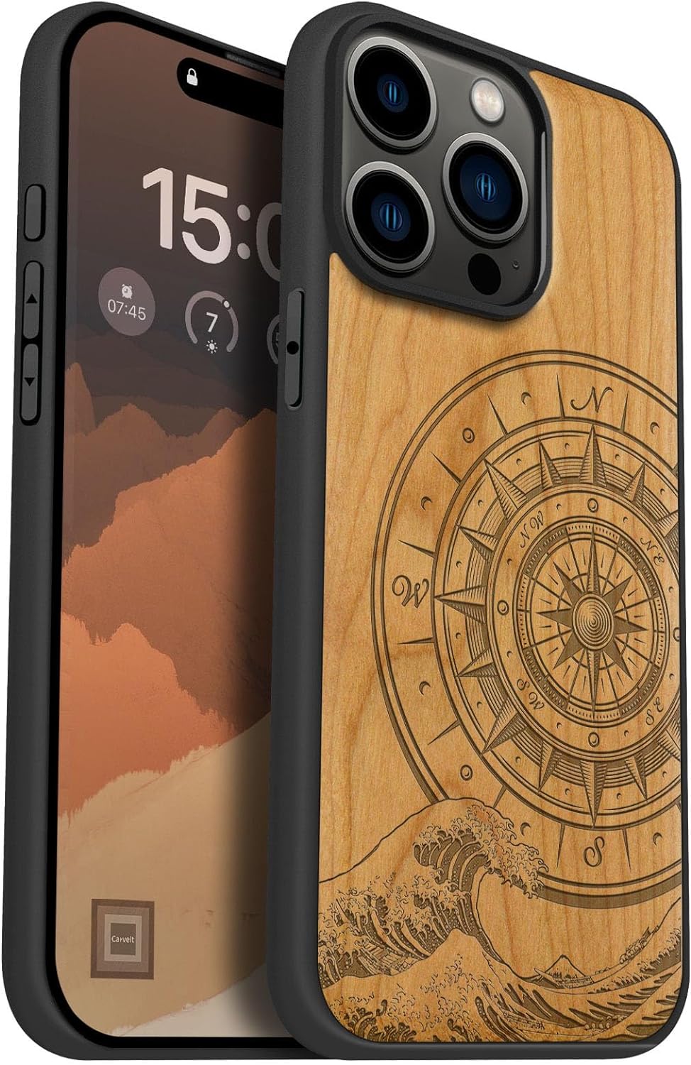 Carveit Holz Cover für iPhone 15 Pro Max Handyhulle kompatibel mit MagSafe Massivholz für Apple 15 p