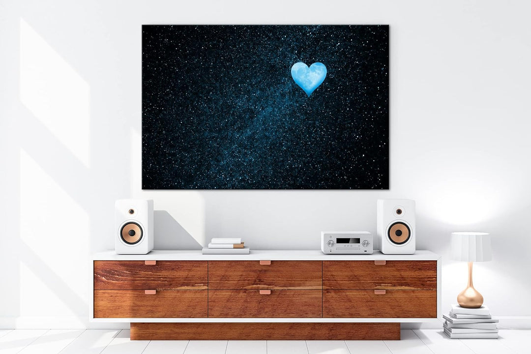 deyoli Mond als Herzform Format 80x60 Effekt: Monocrome Blau als Leinwandbild, Motiv fertig gerahmt