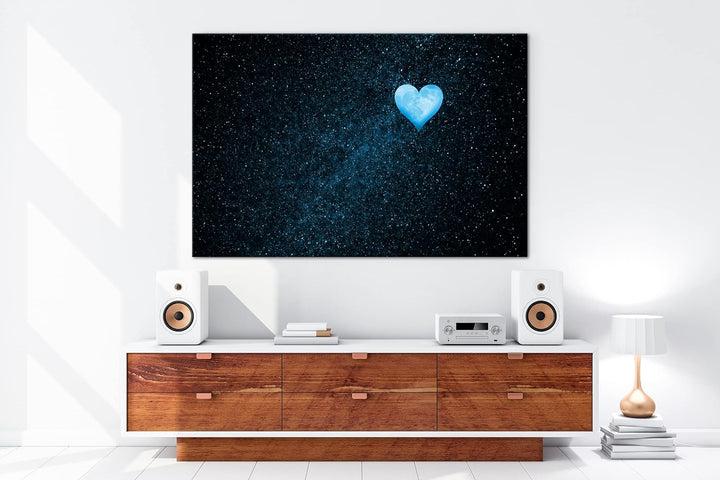 deyoli Mond als Herzform Format 80x60 Effekt: Monocrome Blau als Leinwandbild, Motiv fertig gerahmt