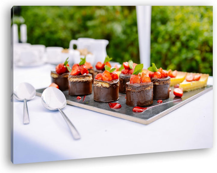 deyoli Tablett mir Desserts Format: 80x60 als Leinwand, Motiv fertig gerahmt auf Echtholzrahmen, Hoc
