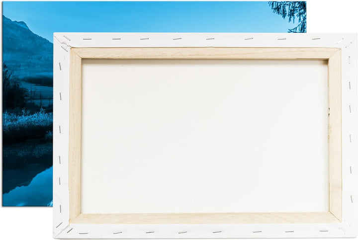 deyoli stiller See im Tal Format 80x60 Effekt: Monocrome Blau als Leinwandbild, Motiv fertig gerahmt