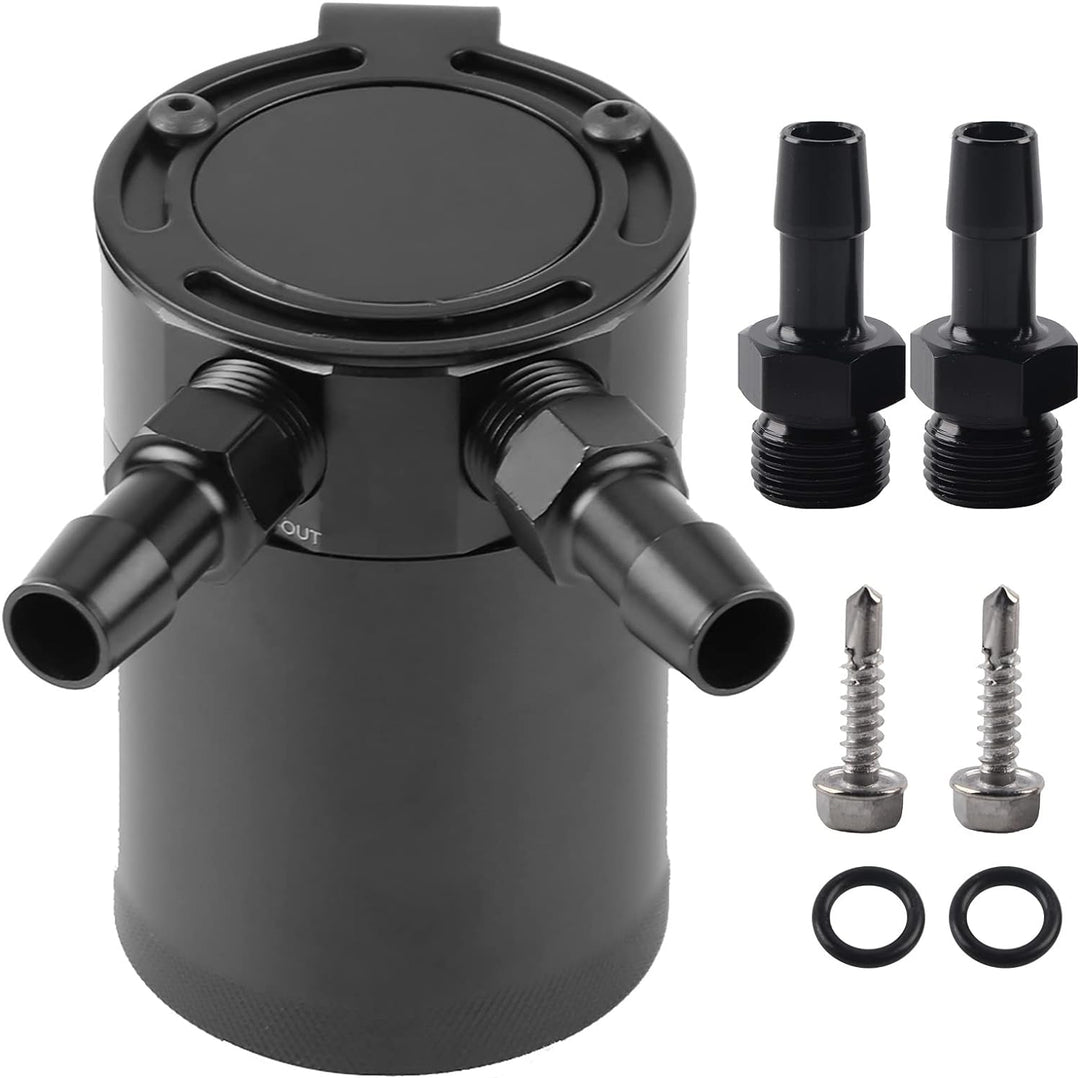 EVGATSAUTO Universal Baffled 2-Port Compact Baffled Oil Catch Tank Ölfangdose Compact Baffled Oil Ca